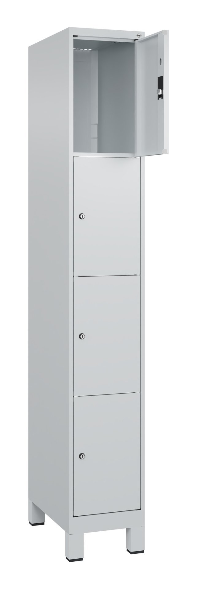 C+P Schließfachschrank Classic PLUS, Füße, 4 Fächer, 1950x300x500mm, 7035/7035 Produktbild img1 L
