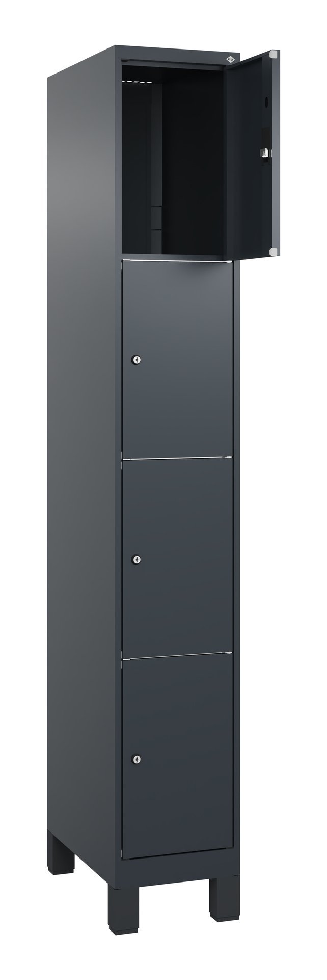 C+P Schließfachschrank Classic PLUS, Füße, 4 Fächer, 1950x300x500mm, 7016/7016 Produktbild img1 L