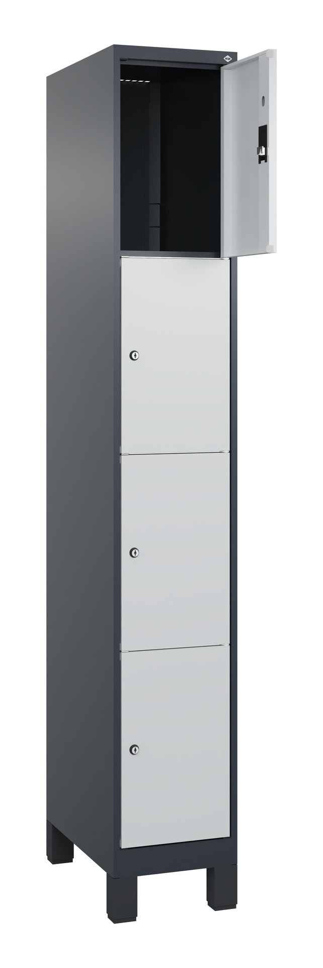 C+P Schließfachschrank Classic PLUS, Füße, 4 Fächer, 1950x300x500mm, 7016/7035 Produktbild img1 L