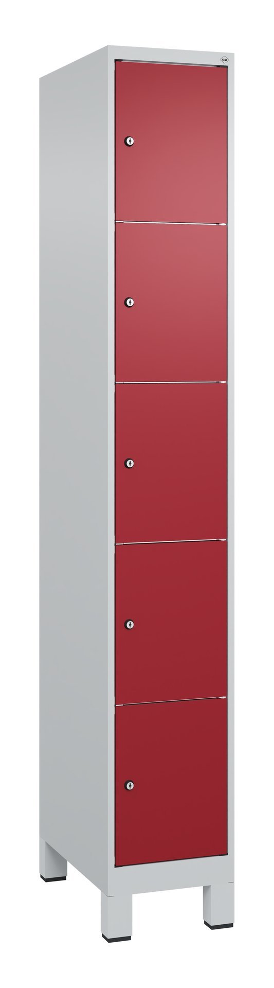C+P Schließfachschrank Classic PLUS, Füße, 5 Fächer, 1950x300x500mm, 7035/3003 Produktbild img2 L