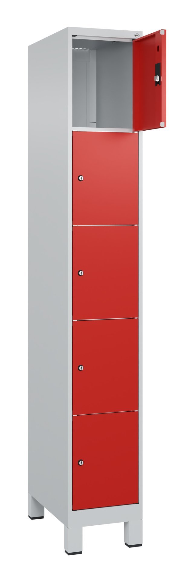 C+P Schließfachschrank Classic PLUS, Füße, 5 Fächer, 1950x300x500mm, 7035/3020 Produktbild img1 L