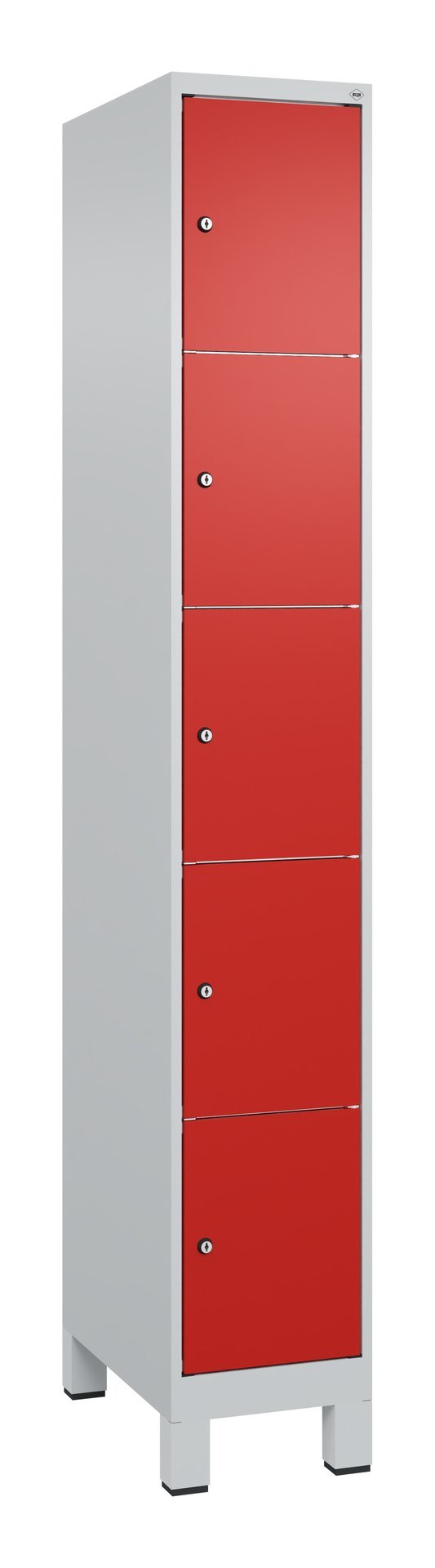 C+P Schließfachschrank Classic PLUS, Füße, 5 Fächer, 1950x300x500mm, 7035/3020 Produktbild img2 L