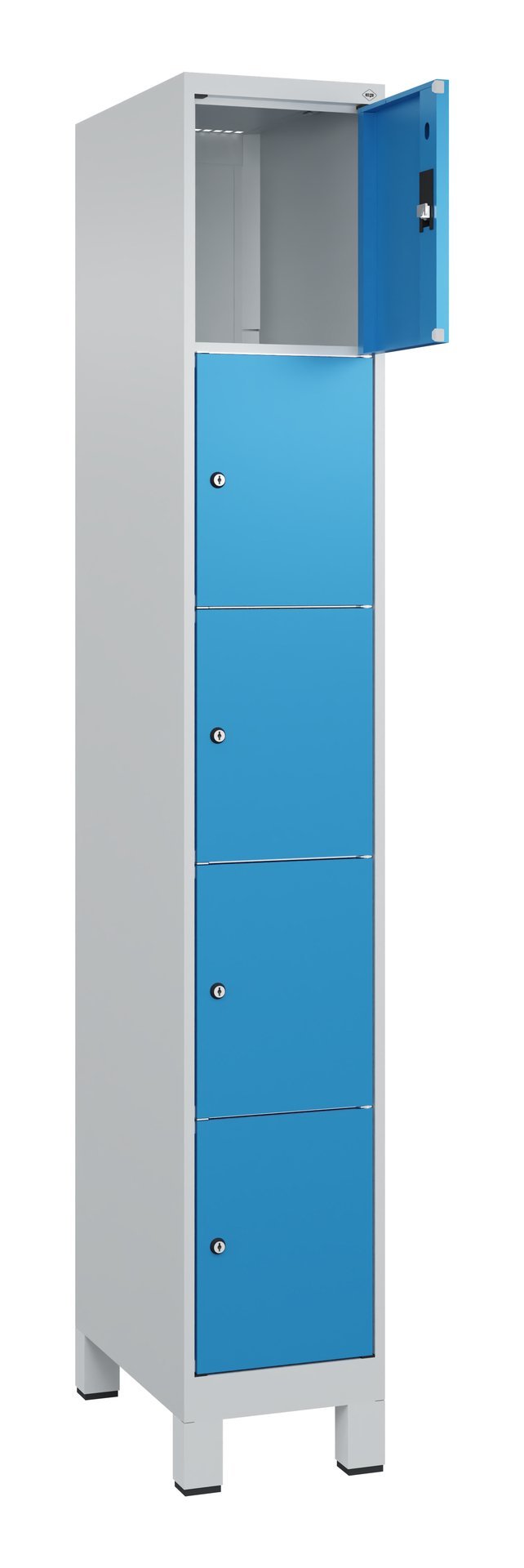 C+P Schließfachschrank Classic PLUS, Füße, 5 Fächer, 1950x300x500mm, 7035/5012 Produktbild img1 L