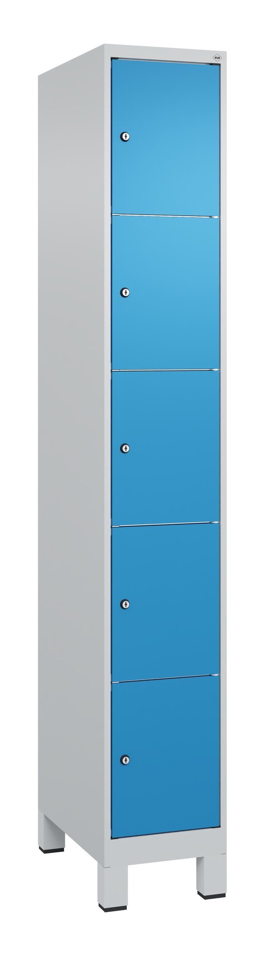 C+P Schließfachschrank Classic PLUS, Füße, 5 Fächer, 1950x300x500mm, 7035/5012 Produktbild img2 L