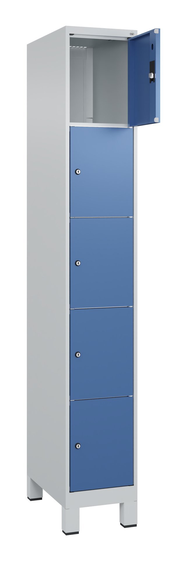C+P Schließfachschrank Classic PLUS, Füße, 5 Fächer, 1950x300x500mm, 7035/5023 Produktbild img1 L
