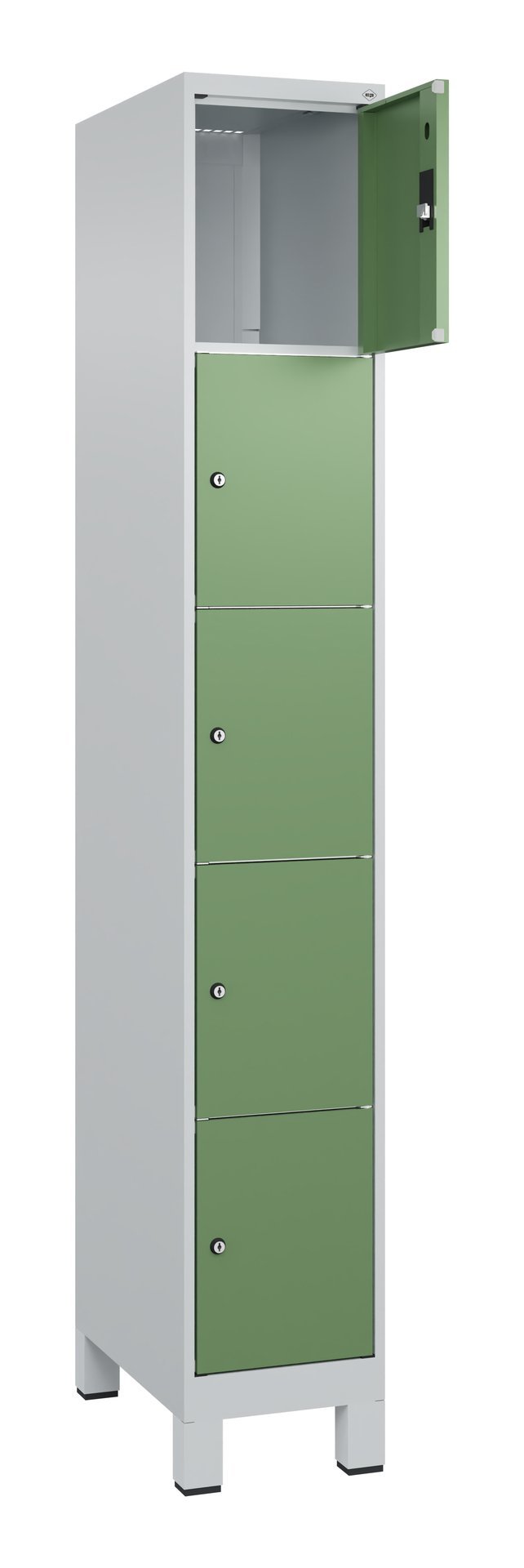 C+P Schließfachschrank Classic PLUS, Füße, 5 Fächer, 1950x300x500mm, 7035/6011 Produktbild img1 L