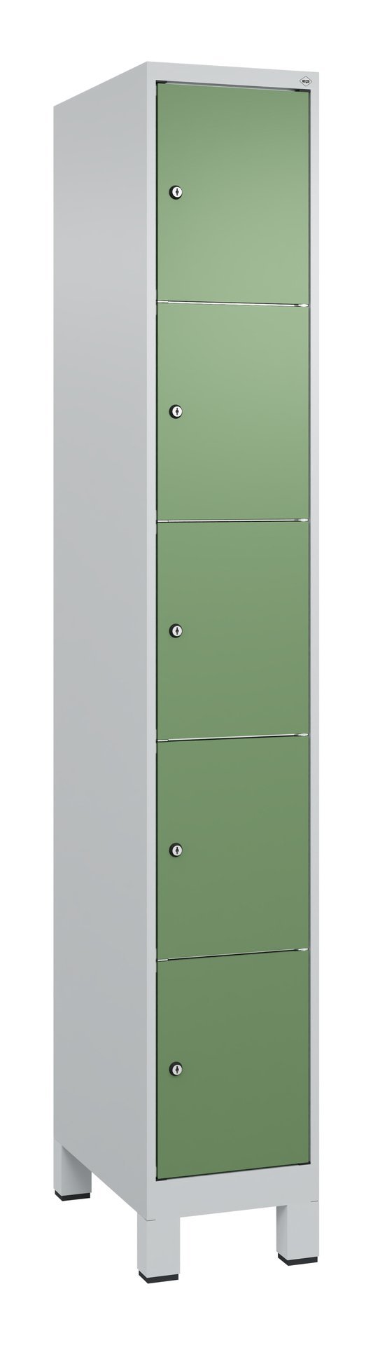C+P Schließfachschrank Classic PLUS, Füße, 5 Fächer, 1950x300x500mm, 7035/6011 Produktbild img2 L