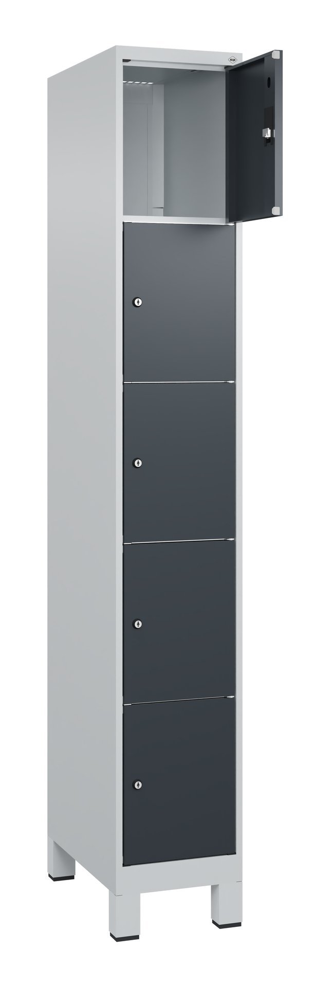C+P Schließfachschrank Classic PLUS, Füße, 5 Fächer, 1950x300x500mm, 7035/7016 Produktbild img1 L