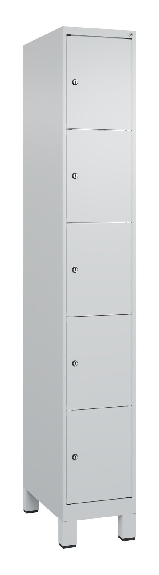 C+P Schließfachschrank Classic PLUS, Füße, 5 Fächer, 1950x300x500mm, 7035/7035 Produktbild img2 L