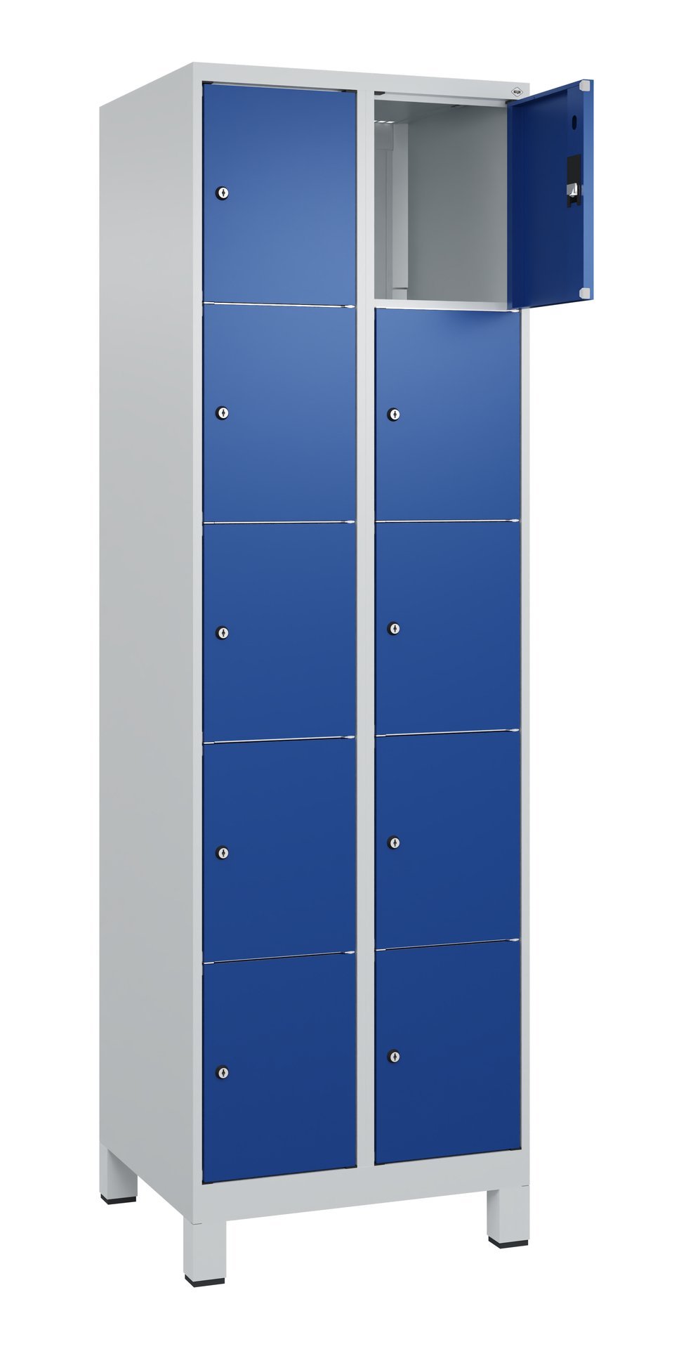 C+P Schließfachschrank Classic PLUS, Füße, 10 Fächer, 1950x600x500mm, 7035/5010 Produktbild img2 L