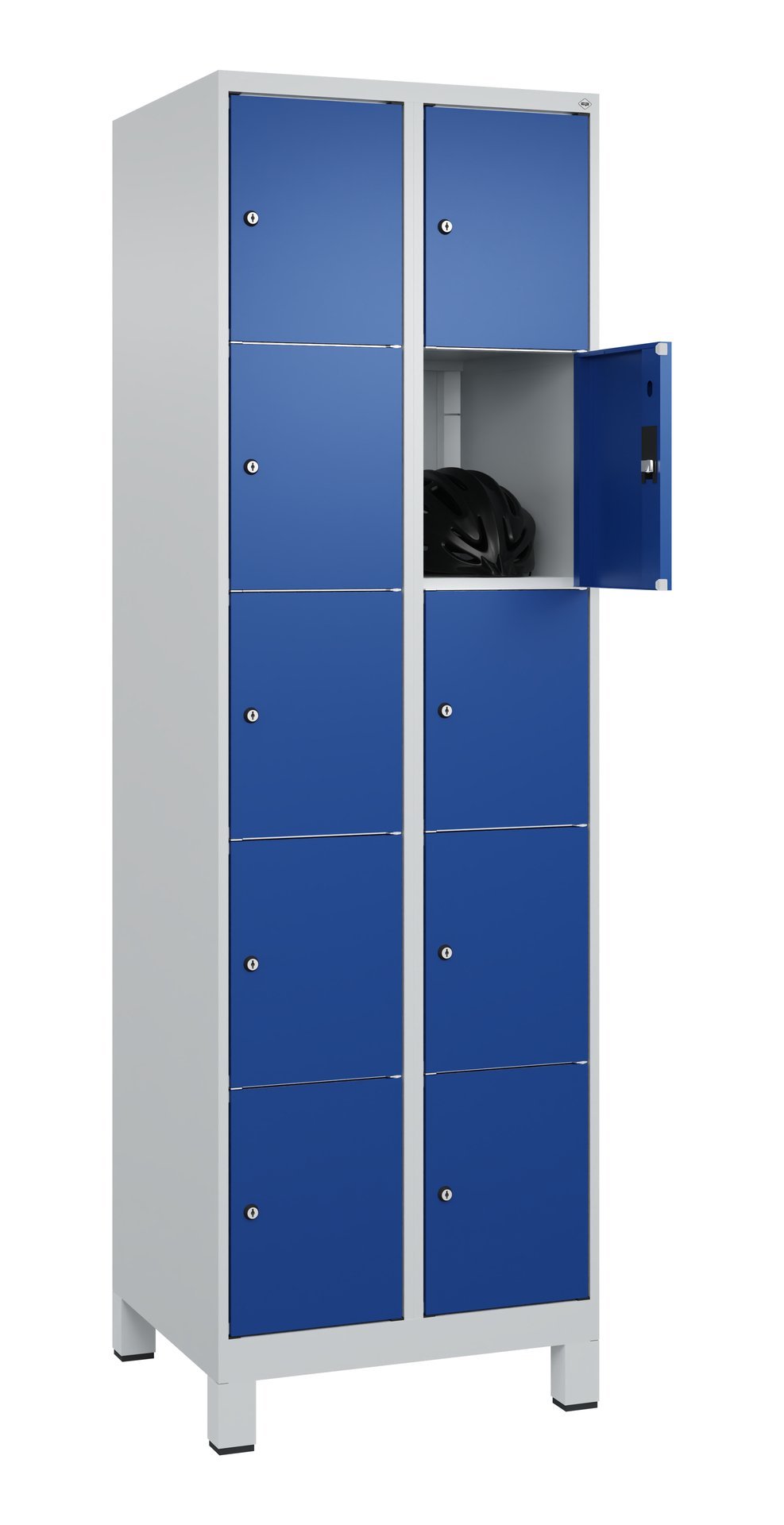 C+P Schließfachschrank Classic PLUS, Füße, 10 Fächer, 1950x600x500mm, 7035/5010 Produktbild img1 L