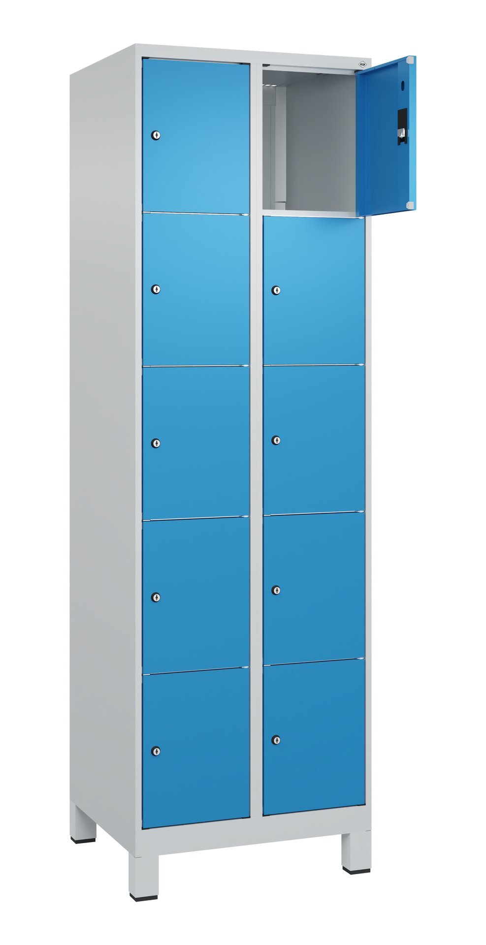 Fächerschrank mit Füßen B600xT500xH1950 Korpus RAL 7035 LichtgrauTüren RAL 5012 Lichtblau Produktbild img2 L