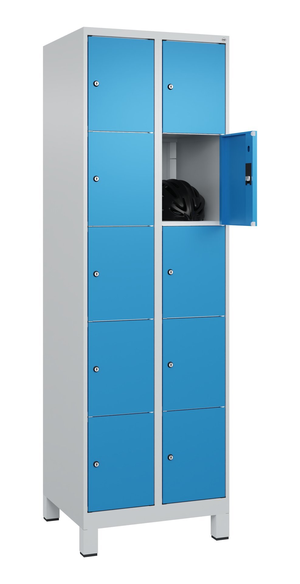 Fächerschrank mit Füßen B600xT500xH1950 Korpus RAL 7035 LichtgrauTüren RAL 5012 Lichtblau Produktbild img1 L