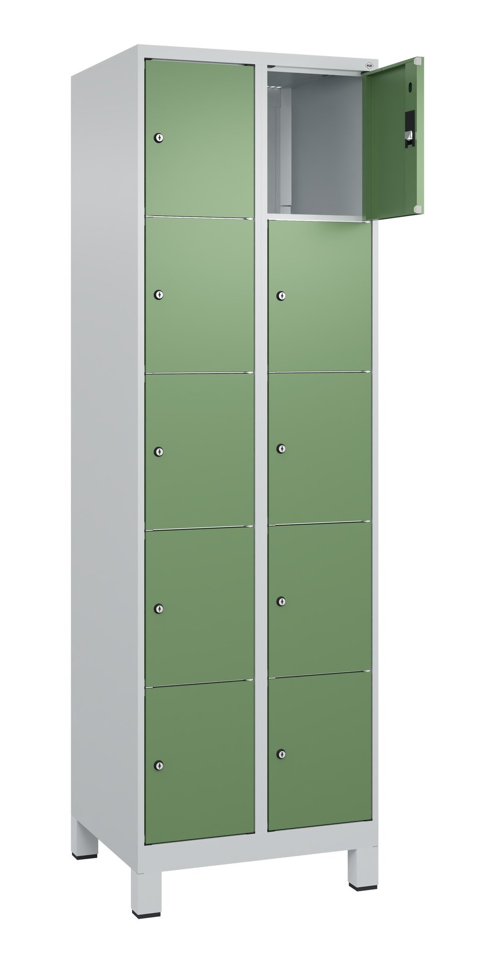 C+P Schließfachschrank Classic PLUS, Füße, 10 Fächer, 1950x600x500mm, 7035/6011 Produktbild img1 L