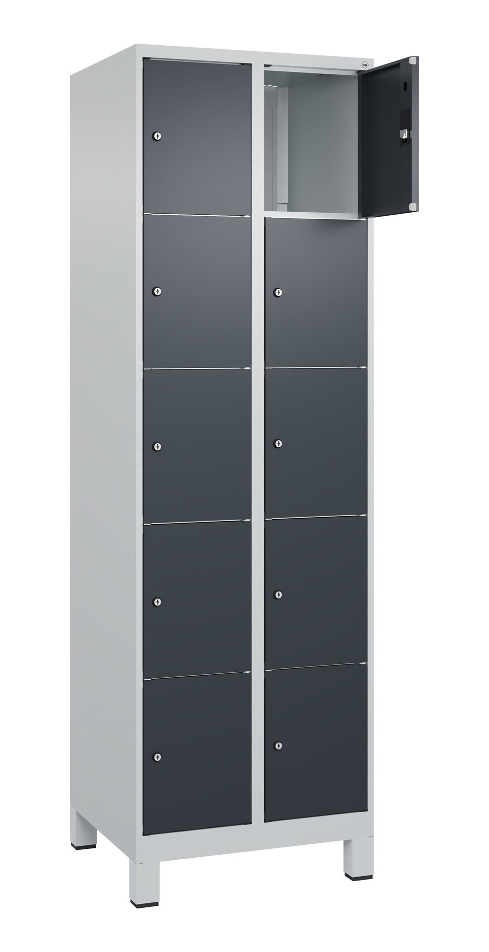 C+P Schließfachschrank Classic PLUS, Füße, 10 Fächer, 1950x600x500mm, 7035/7016 Produktbild img2 L