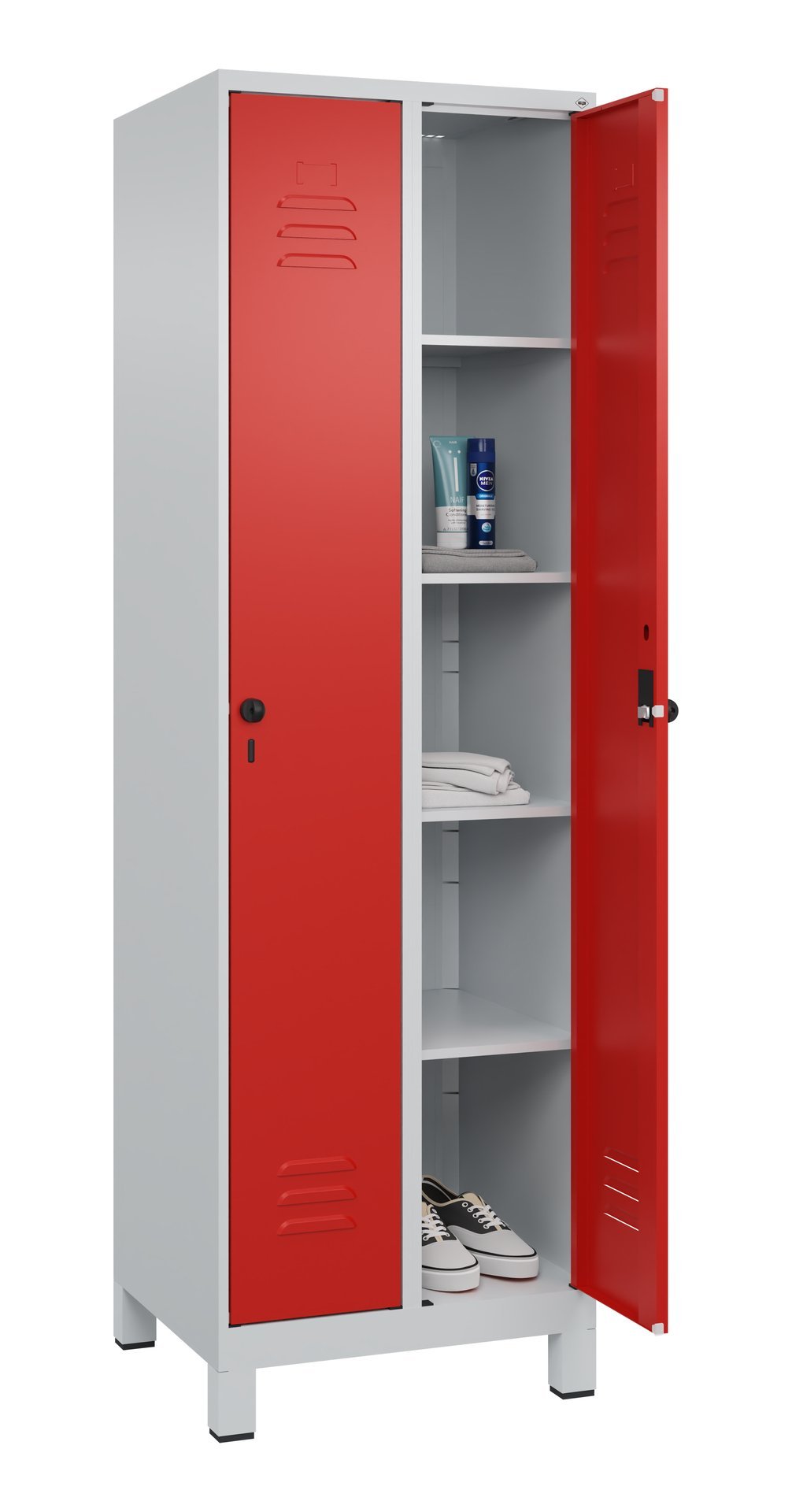 C+P Wäsche-Spind Classic PLUS, Füße, 2 Abteile, 1950x600x500mm, 7035/3020 Produktbild img1 L