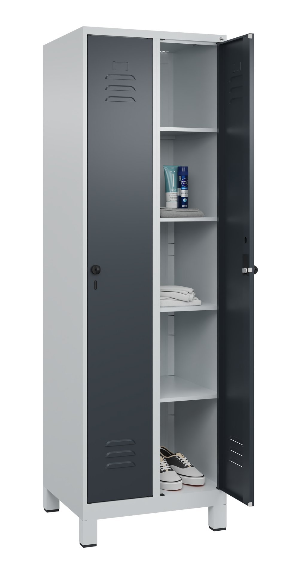 C+P Wäsche-Spind Classic PLUS, Füße, 2 Abteile, 1950x600x500mm, 7035/7016 Produktbild img1 L