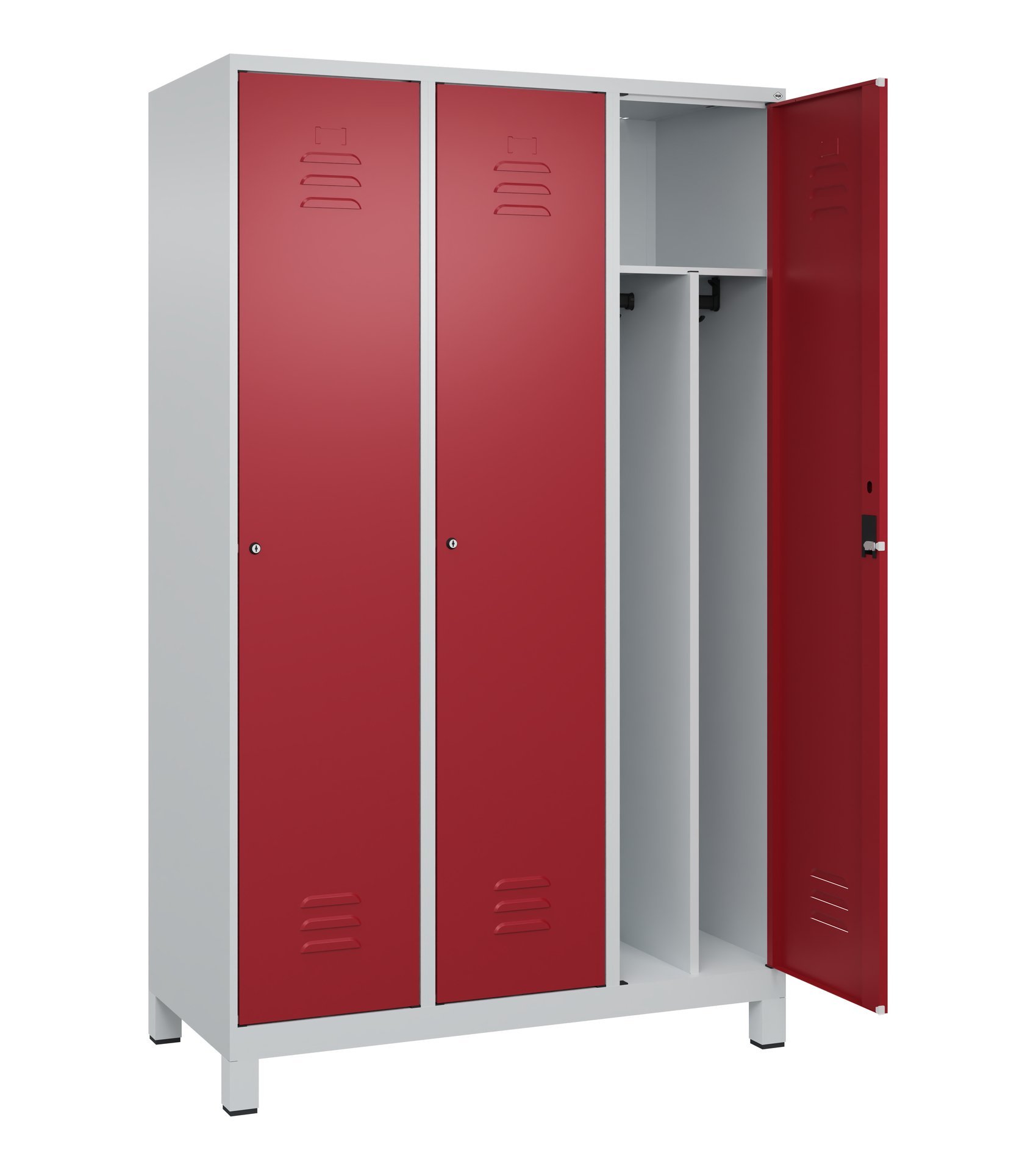 C+P Spind Classic PLUS, Füße, 3 Abteile, 1950x1200x500mm, 7035/3003 Produktbild img1 L