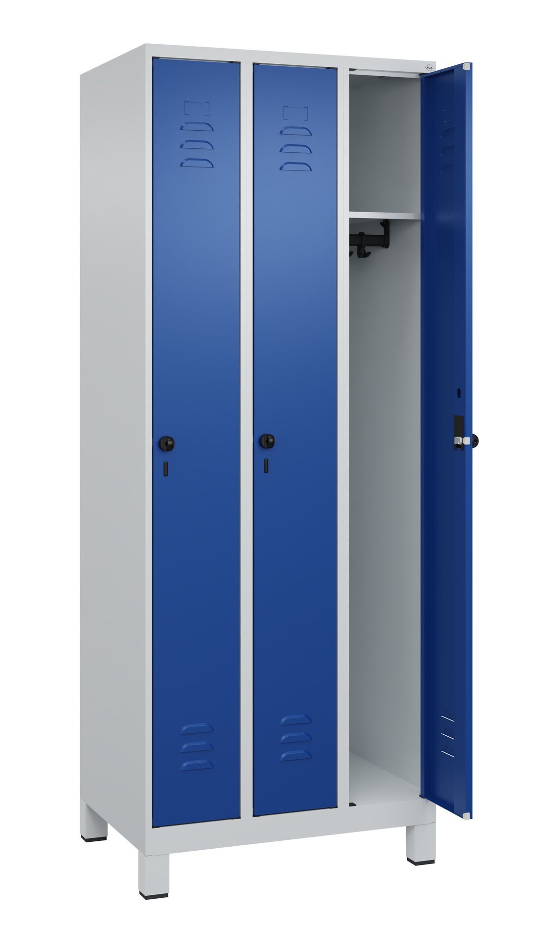 C+P Spind Classic PLUS, Füße, 3 Abteile, 1950x750x500mm, 7035/5010 Produktbild img2 L