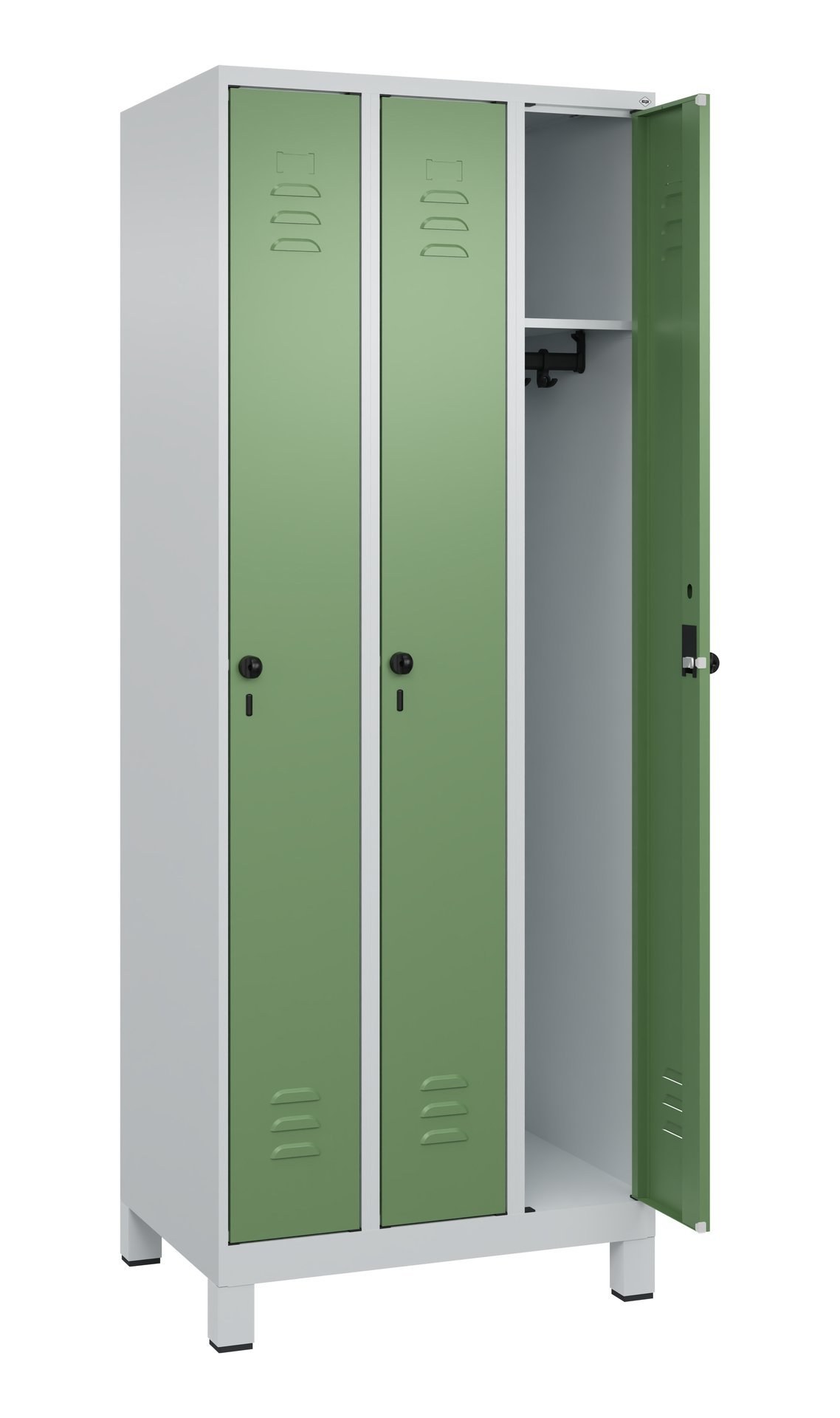 C+P Spind Classic PLUS, Füße, 3 Abteile, 1950x750x500mm, 7035/6011 Produktbild img1 L
