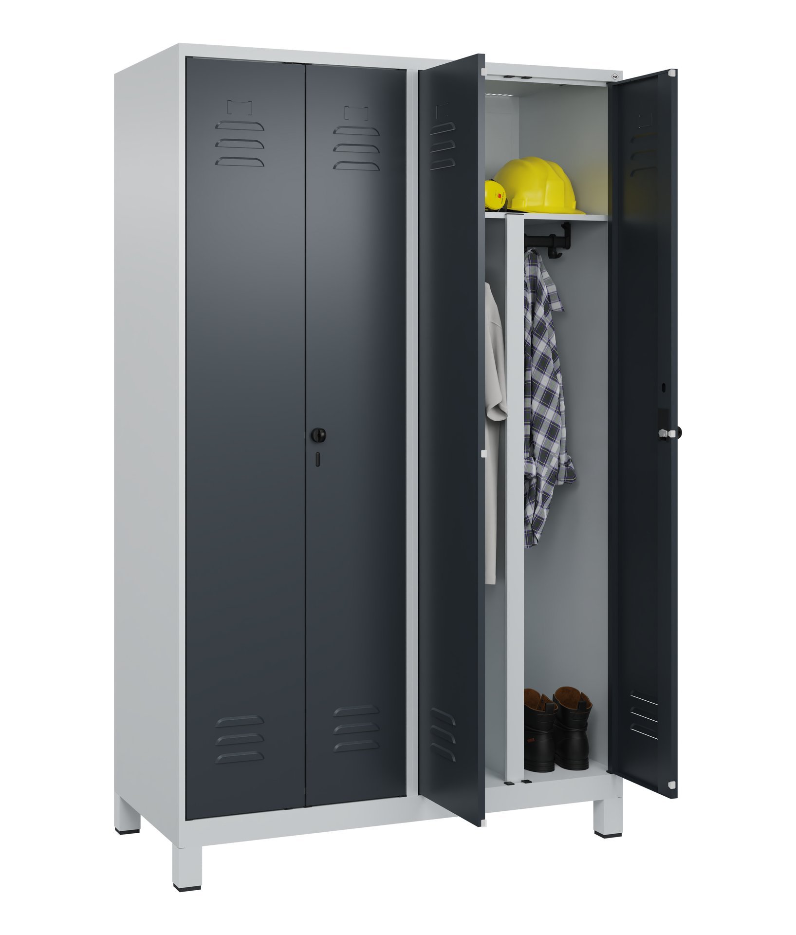 C+P PSA Doppel-Spind Classic PLUS, Füße, 4 Abteile, 1950x1200x500mm, 7035/7016 Produktbild img1 L