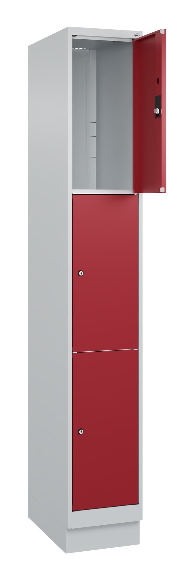 C+P Schließfachschrank Classic PLUS, Sockel, 3 Fächer, 1950x300x500mm, 7035/3003 Produktbild img1 L