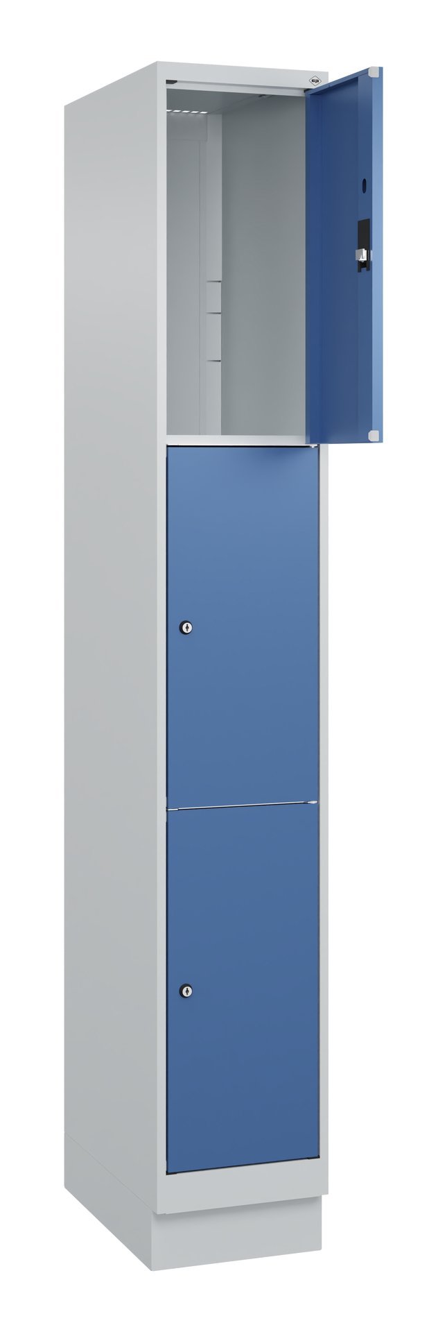 C+P Schließfachschrank Classic PLUS, Sockel, 3 Fächer, 1950x300x500mm, 7035/5023 Produktbild img1 L