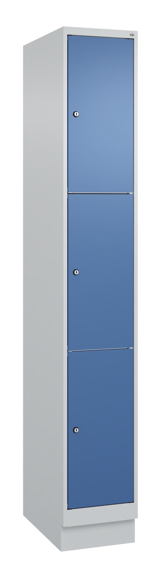 C+P Schließfachschrank Classic PLUS, Sockel, 3 Fächer, 1950x300x500mm, 7035/5023 Produktbild img2 L