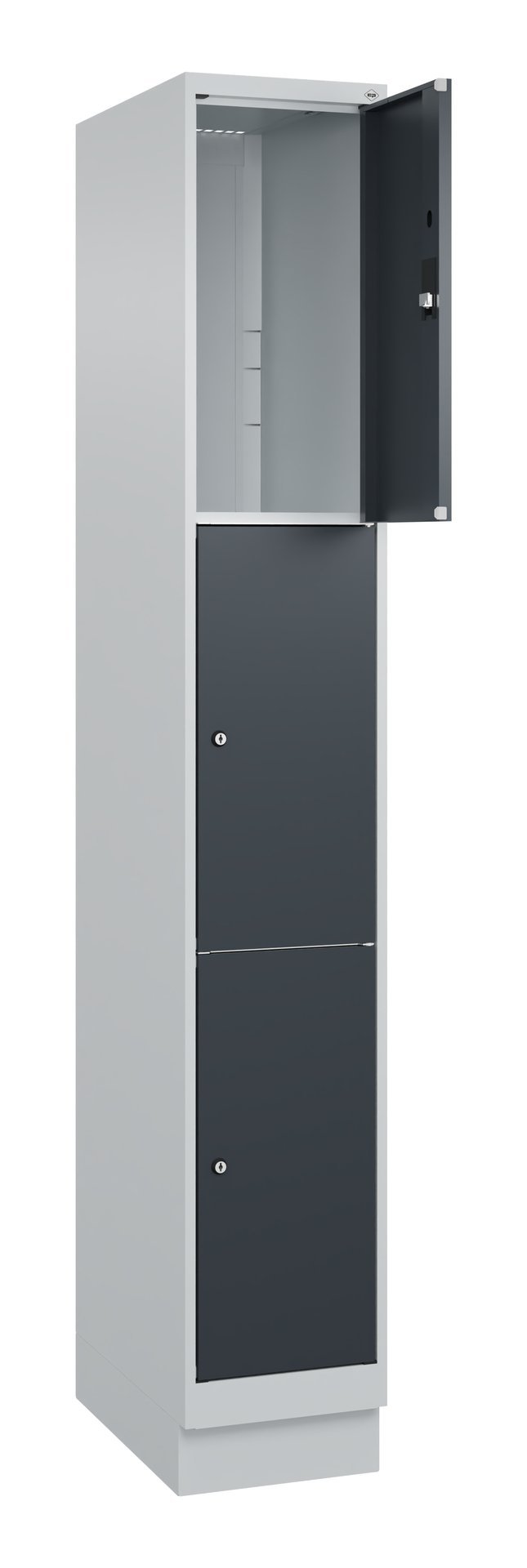 C+P Schließfachschrank Classic PLUS, Sockel, 3 Fächer, 1950x300x500mm, 7035/7016 Produktbild img1 L