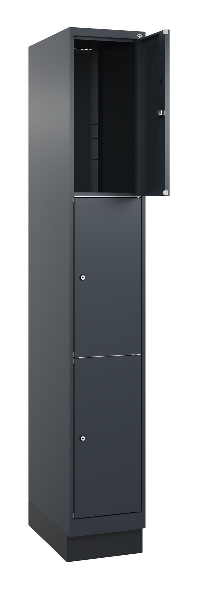 C+P Schließfachschrank Classic PLUS, Sockel, 3 Fächer, 1950x300x500mm, 7016/7016 Produktbild img1 L