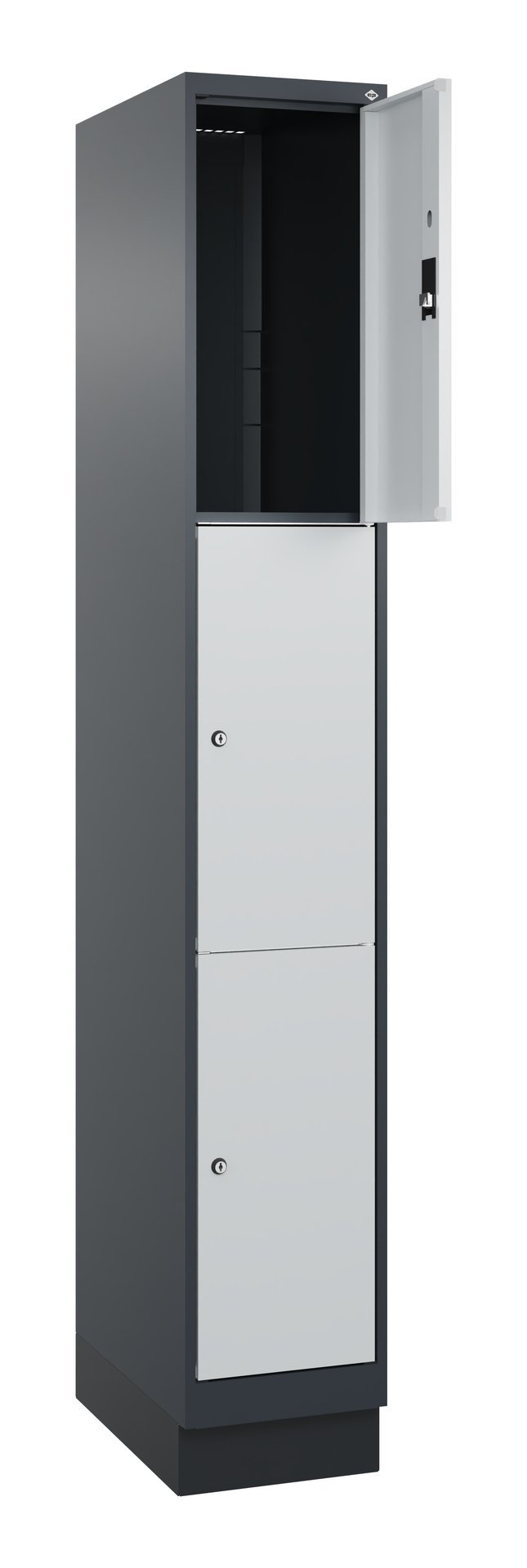 C+P Schließfachschrank Classic PLUS, Sockel, 3 Fächer, 1950x300x500mm, 7016/7035 Produktbild img1 L