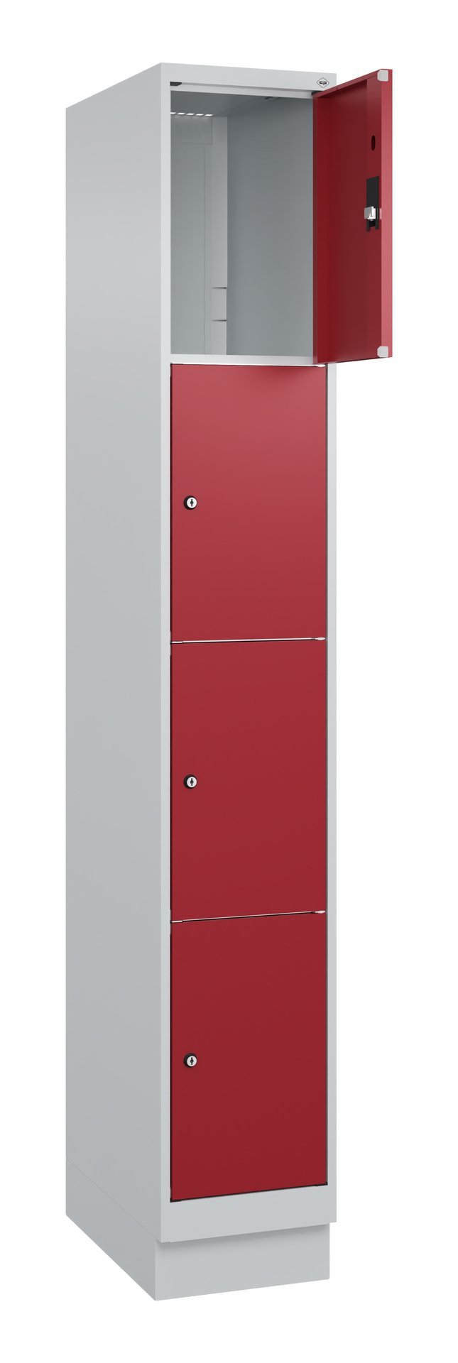 C+P Schließfachschrank Classic PLUS, Sockel, 4 Fächer, 1950x300x500mm, 7035/3003 Produktbild img1 L