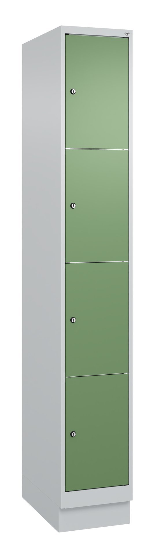 C+P Schließfachschrank Classic PLUS, Sockel, 4 Fächer, 1950x300x500mm, 7035/6011 Produktbild img2 L