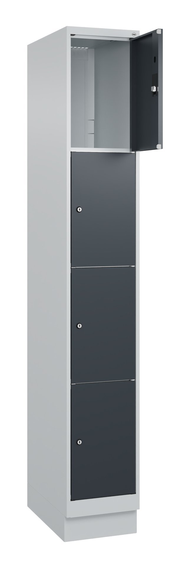 C+P Schließfachschrank Classic PLUS, Sockel, 4 Fächer, 1950x300x500mm, 7035/7016 Produktbild img1 L