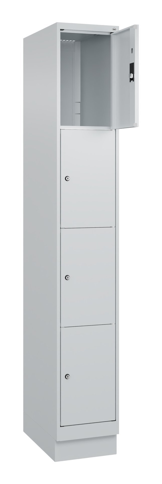 C+P Schließfachschrank Classic PLUS, Sockel, 4 Fächer, 1950x300x500mm, 7035/7035 Produktbild img1 L