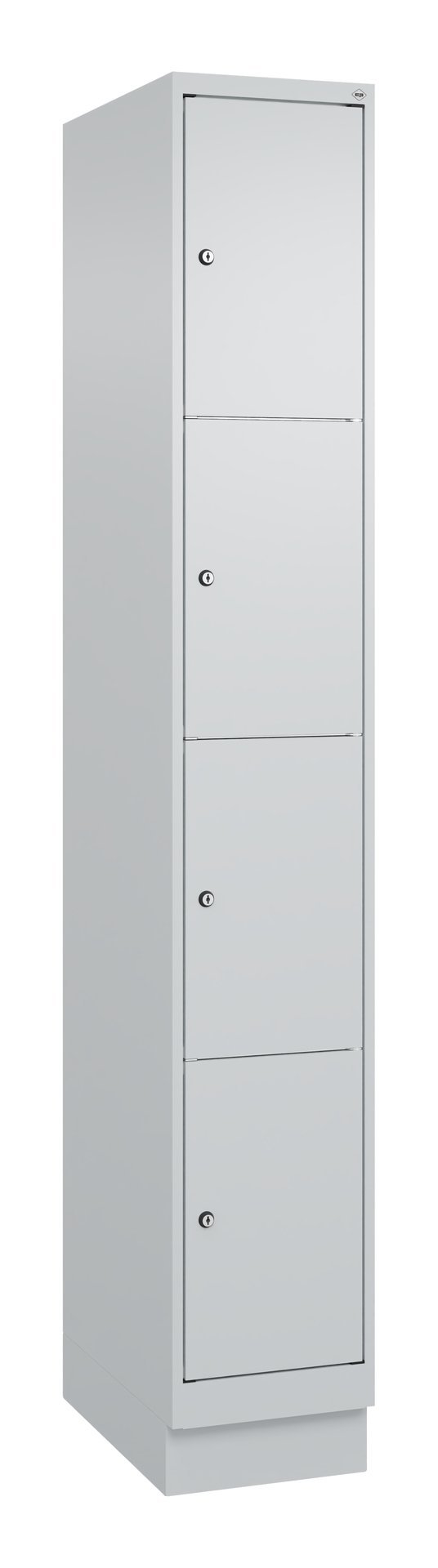 C+P Schließfachschrank Classic PLUS, Sockel, 4 Fächer, 1950x300x500mm, 7035/7035 Produktbild img2 L