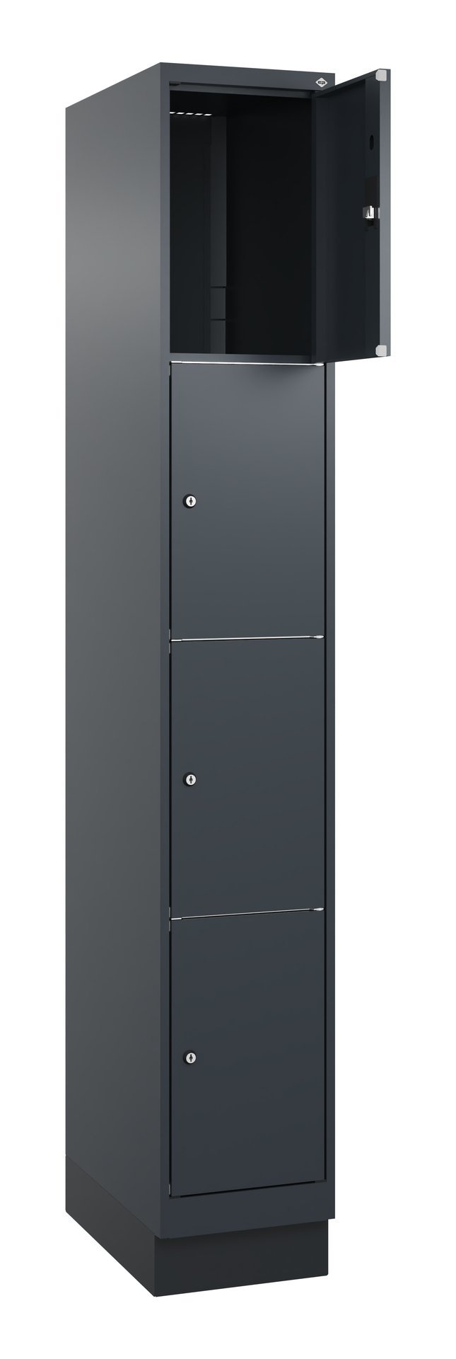 C+P Schließfachschrank Classic PLUS, Sockel, 4 Fächer, 1950x300x500mm, 7016/7016 Produktbild img1 L