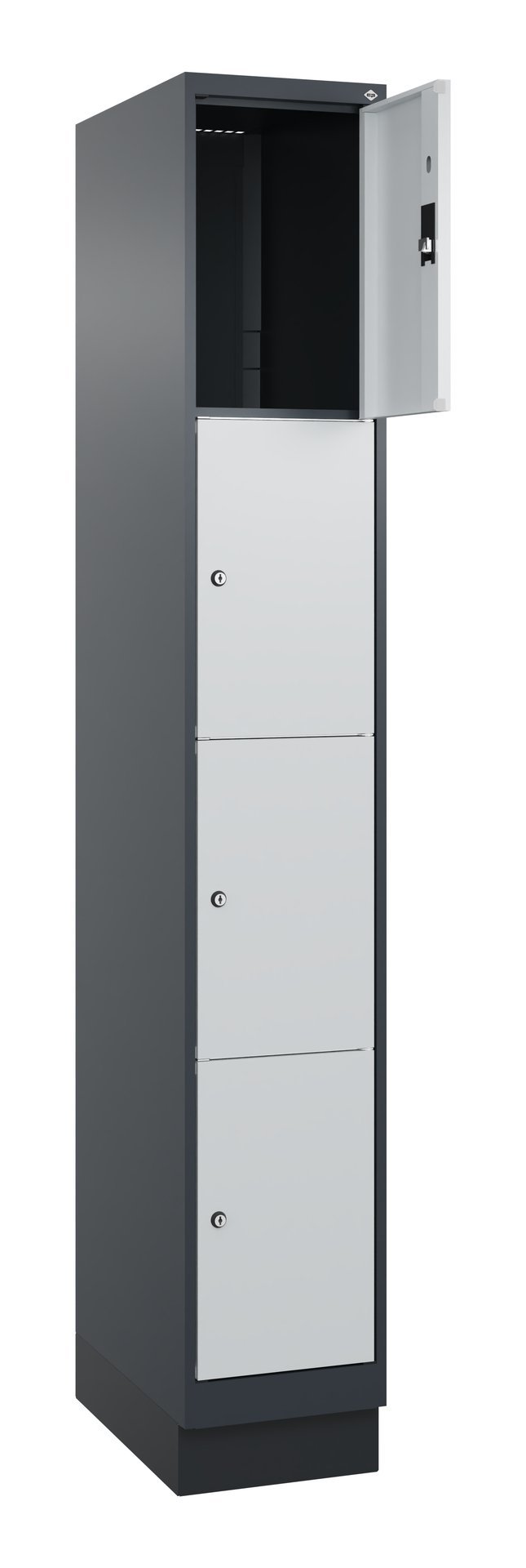 C+P Schließfachschrank Classic PLUS, Sockel, 4 Fächer, 1950x300x500mm, 7016/7035 Produktbild img1 L
