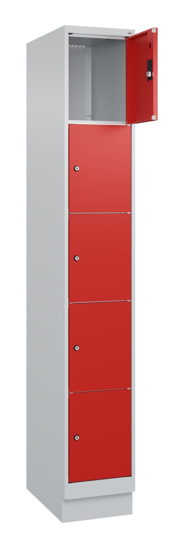 C+P Schließfachschrank Classic PLUS, Sockel, 5 Fächer, 1950x300x500mm, 7035/3020 Produktbild img1 L