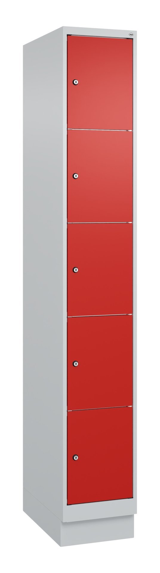 C+P Schließfachschrank Classic PLUS, Sockel, 5 Fächer, 1950x300x500mm, 7035/3020 Produktbild img2 L