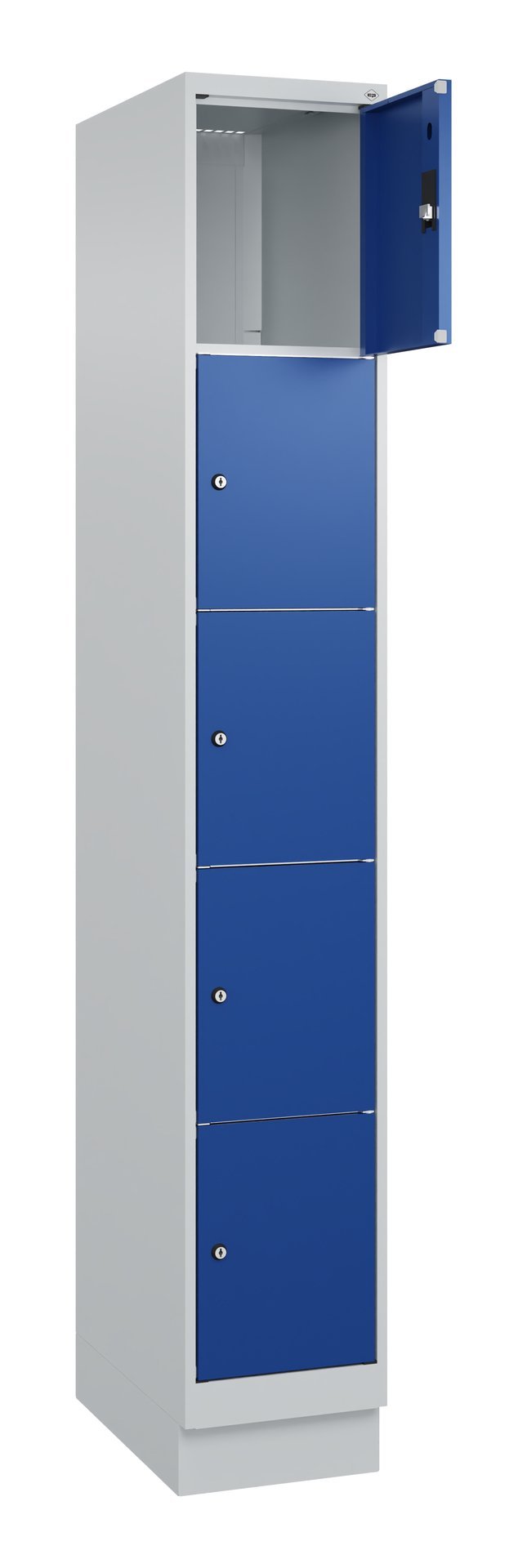 C+P Schließfachschrank Classic PLUS, Sockel, 5 Fächer, 1950x300x500mm, 7035/5010 Produktbild img1 L