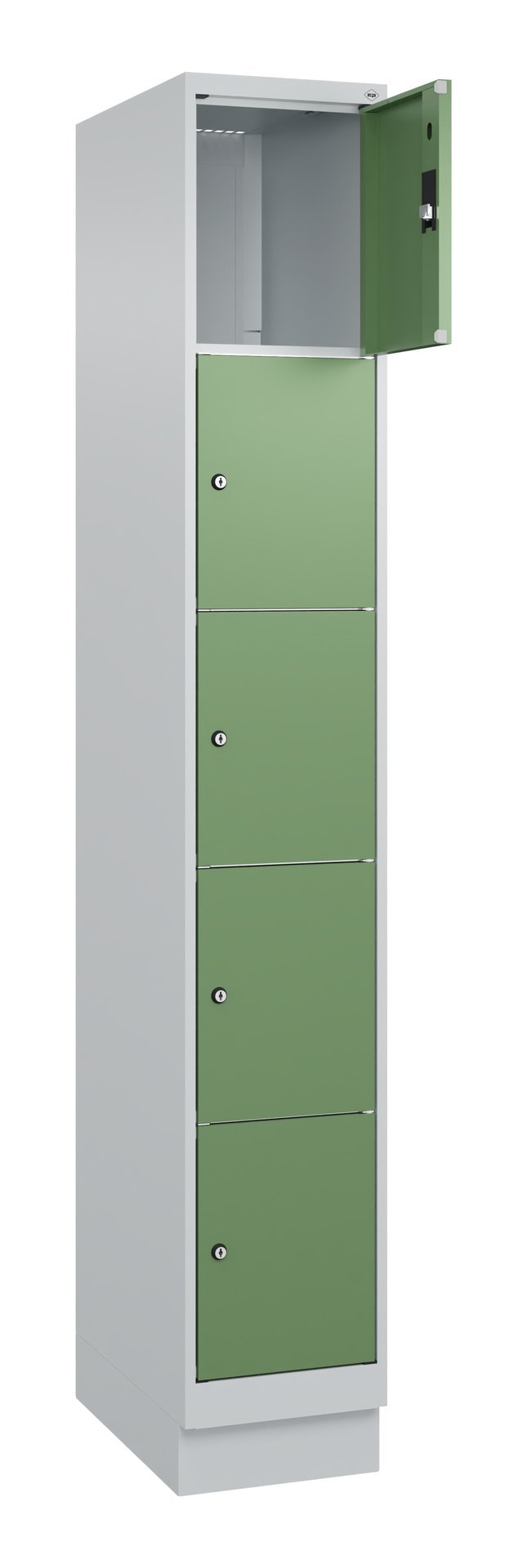 C+P Schließfachschrank Classic PLUS, Sockel, 5 Fächer, 1950x300x500mm, 7035/6011 Produktbild img1 L