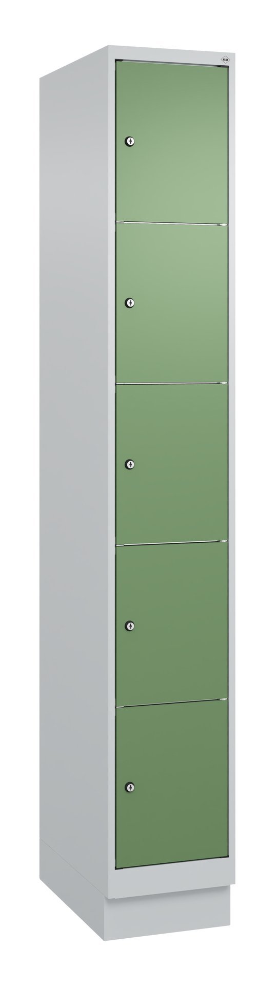 C+P Schließfachschrank Classic PLUS, Sockel, 5 Fächer, 1950x300x500mm, 7035/6011 Produktbild img2 L