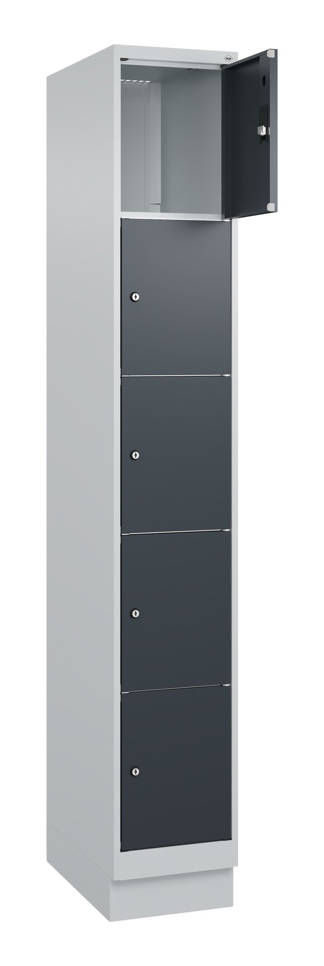 C+P Schließfachschrank Classic PLUS, Sockel, 5 Fächer, 1950x300x500mm, 7035/7016 Produktbild img1 L