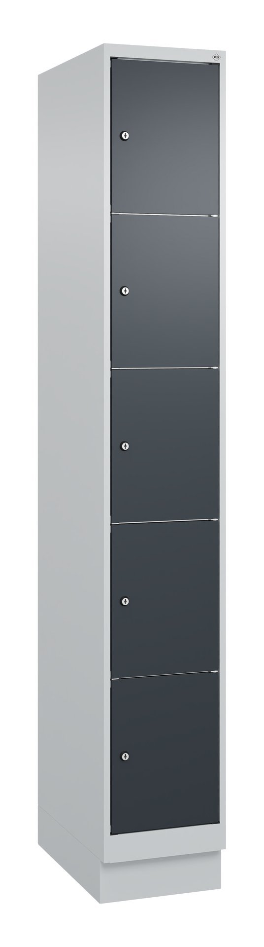 C+P Schließfachschrank Classic PLUS, Sockel, 5 Fächer, 1950x300x500mm, 7035/7016 Produktbild img2 L