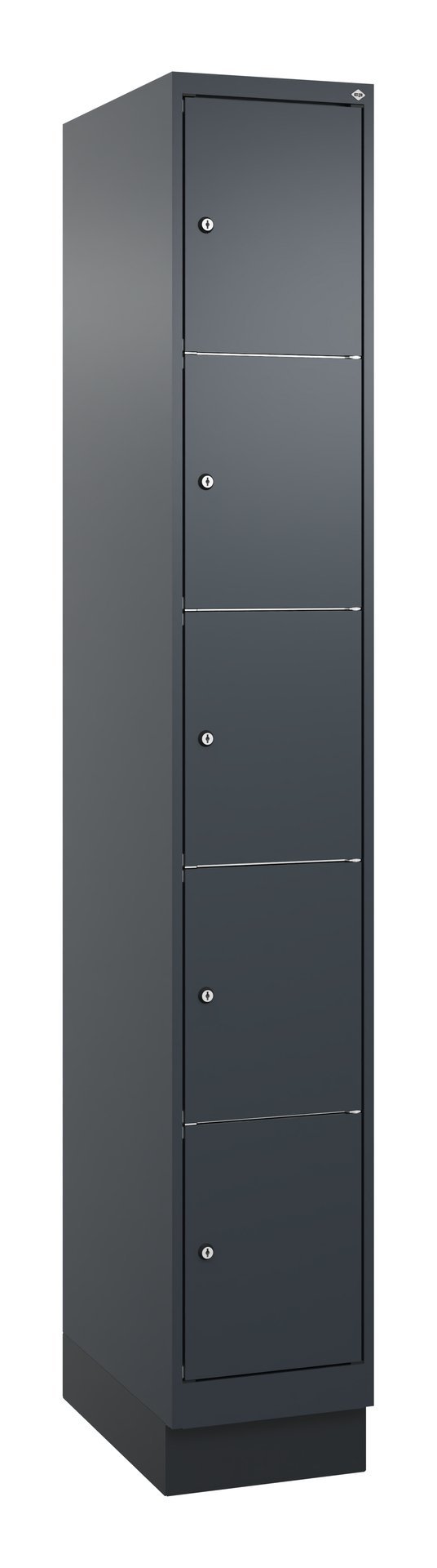 C+P Schließfachschrank Classic PLUS, Sockel, 5 Fächer, 1950x300x500mm, 7016/7016 Produktbild img2 L
