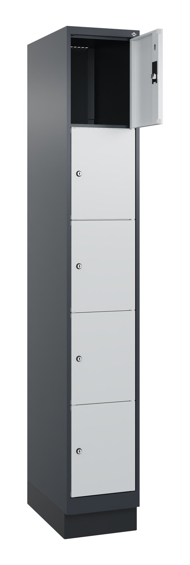 C+P Schließfachschrank Classic PLUS, Sockel, 5 Fächer, 1950x300x500mm, 7016/7035 Produktbild img1 L