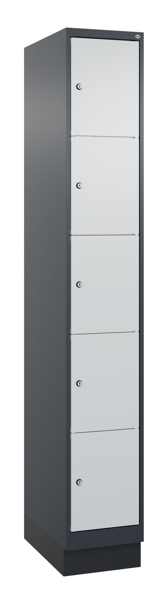 C+P Schließfachschrank Classic PLUS, Sockel, 5 Fächer, 1950x300x500mm, 7016/7035 Produktbild img2 L