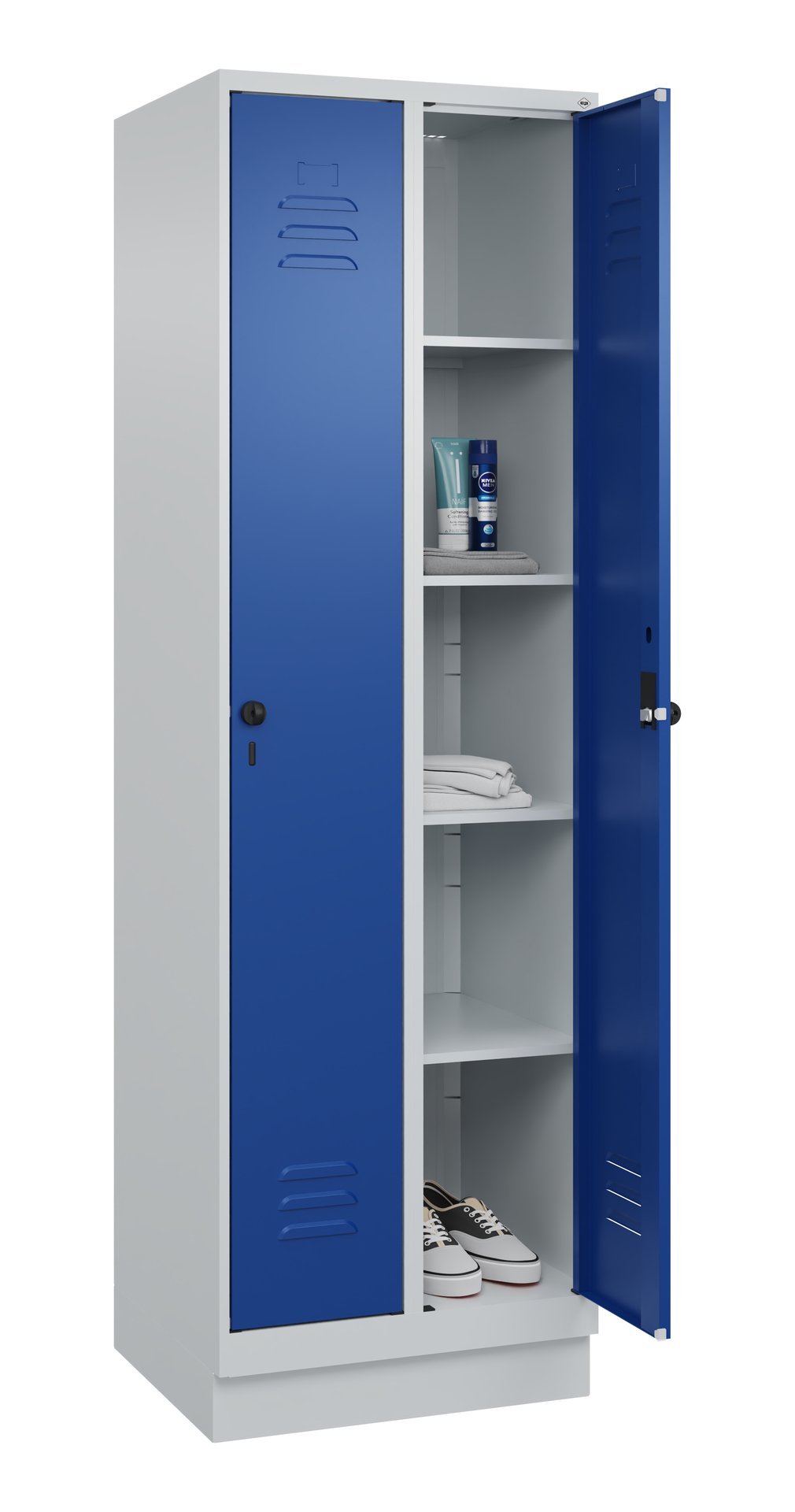 C+P Wäsche-Spind Classic PLUS, Sockel, 2 Abteile, 1950x600x500mm, 7035/5010 Produktbild img1 L