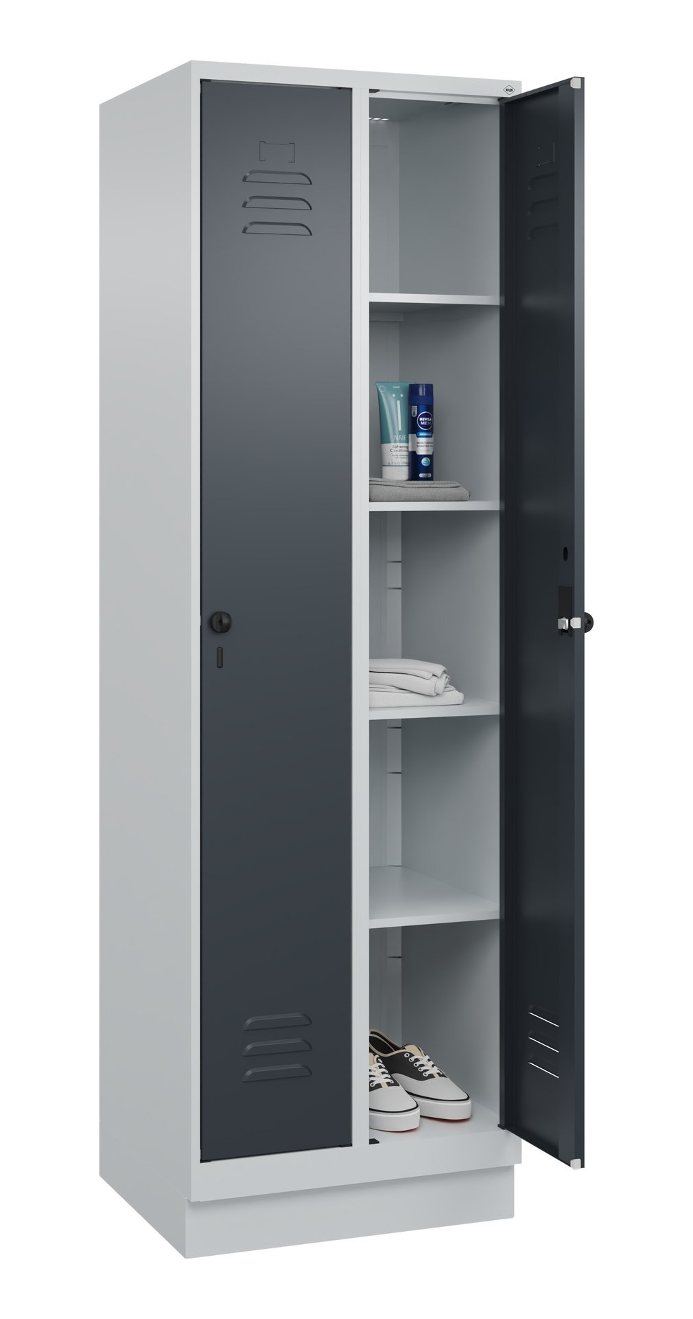 C+P Wäsche-Spind Classic PLUS, Sockel, 2 Abteile, 1950x600x500mm, 7035/7016 Produktbild img1 L